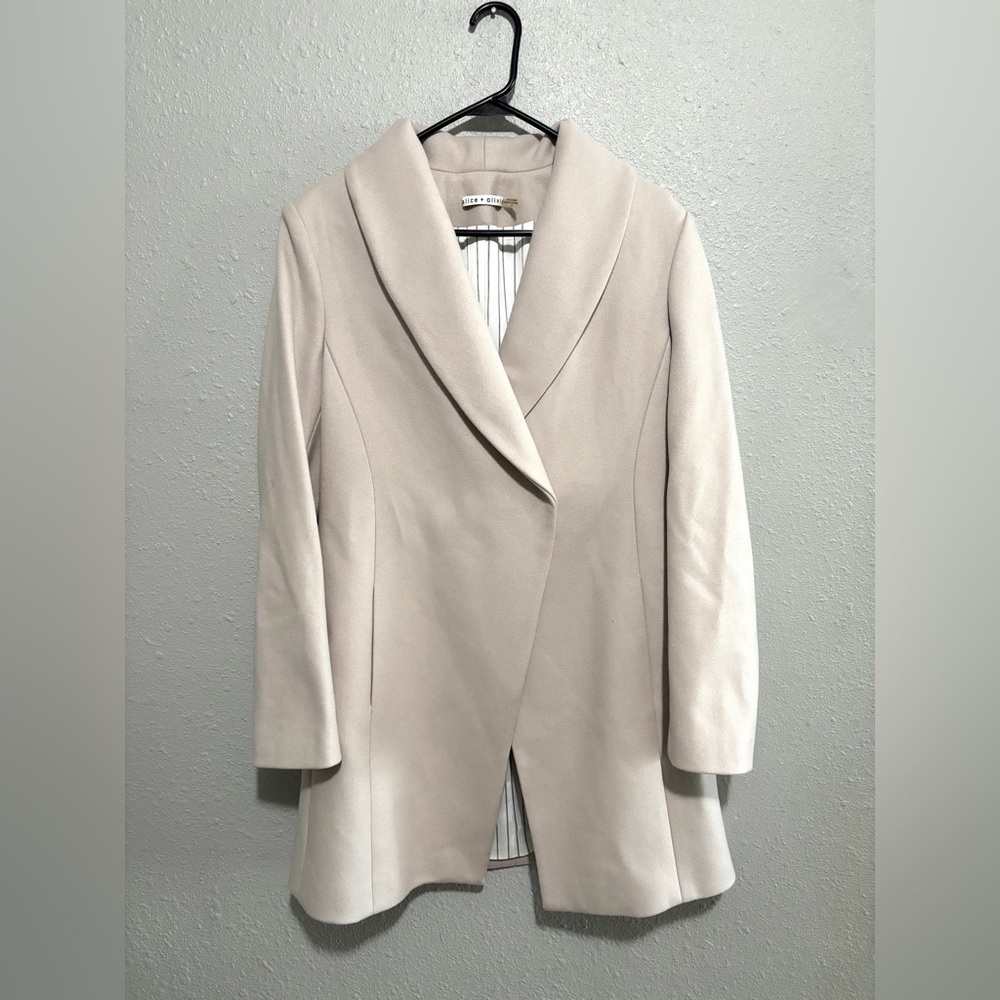 Alice + Olivia Vance Cream Crossover Wool Blend Button Long Coat XL